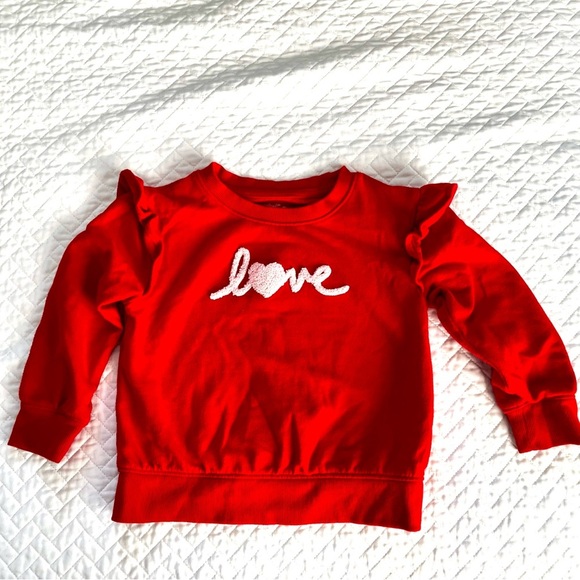 Cat & Jack Red Love Sweatshirt with Ruffled Shoulders - Picture 1 of 3